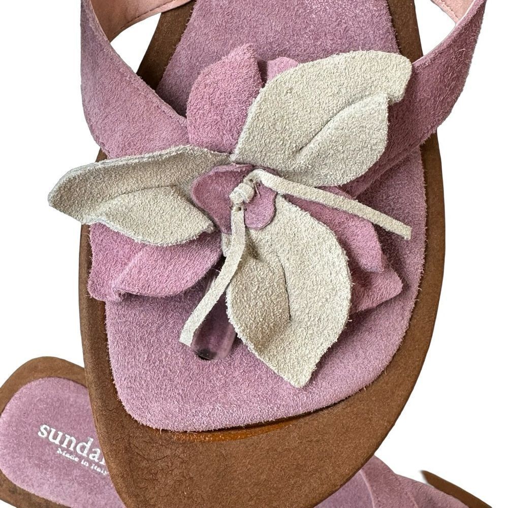 Sundance Pink Floral Suede Slide Sandals with Cream Accents - Picture 4 of 14